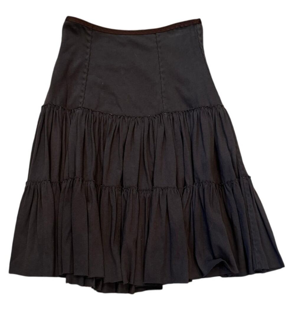 Alabama Chanin Hand-Sewn Tiered Ruffle Skirt Brown 100% Organic Cotton Size XS